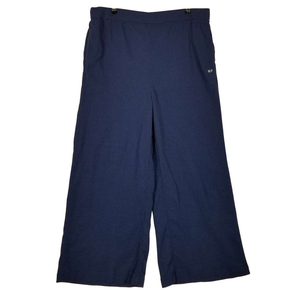Vineyard Vines‎ Wide Leg Pants Womens XL Navy Blue Cotton Gauze Beachy Relaxed